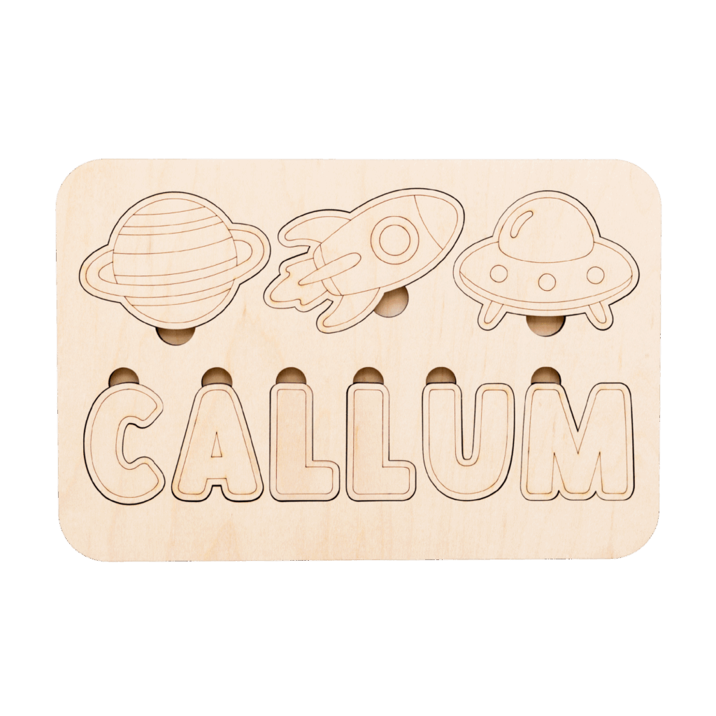 Laser cut space theme DIY paint kit name puzzle by Made of Embers