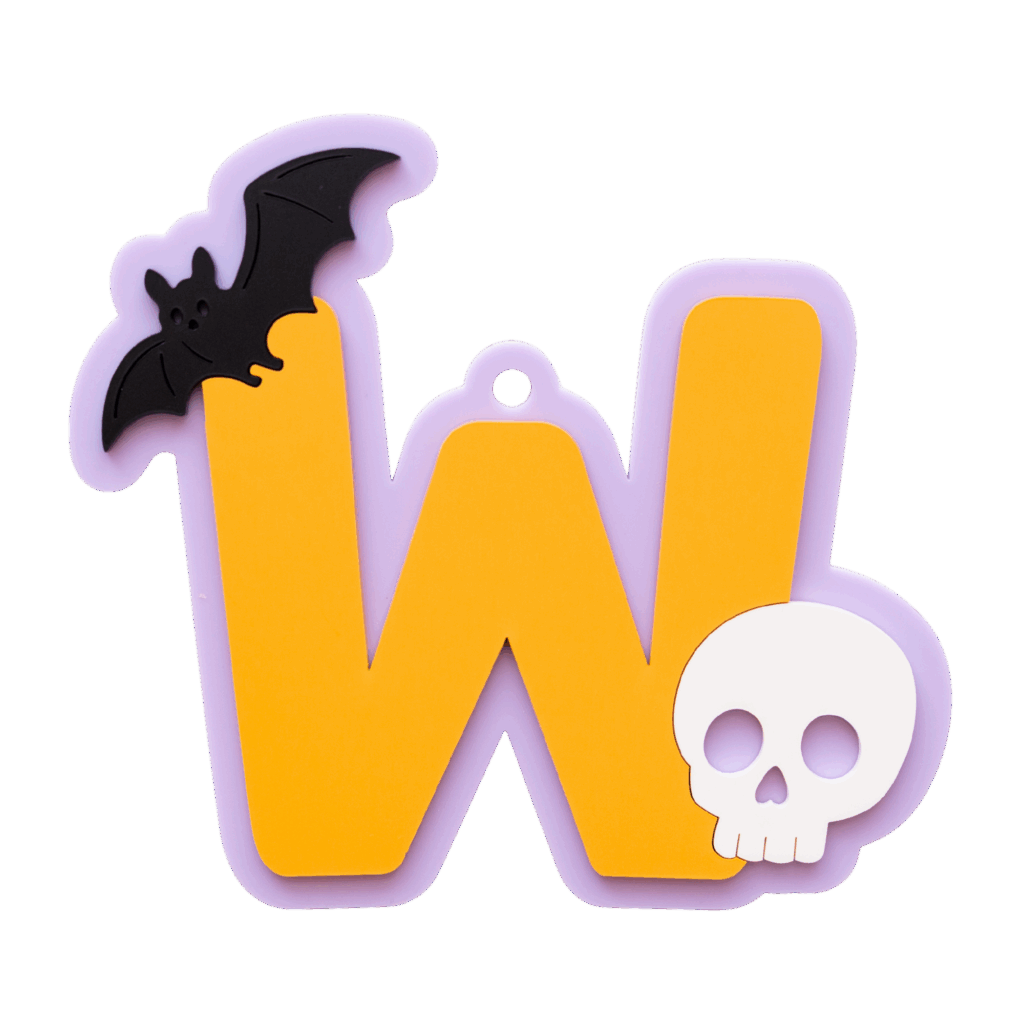 Laser cut acrylic initial tag for Halloween boo basket by Made of Embers