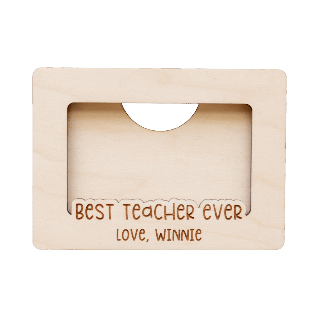 Laser cut wooden gift card holder by Made of Embers