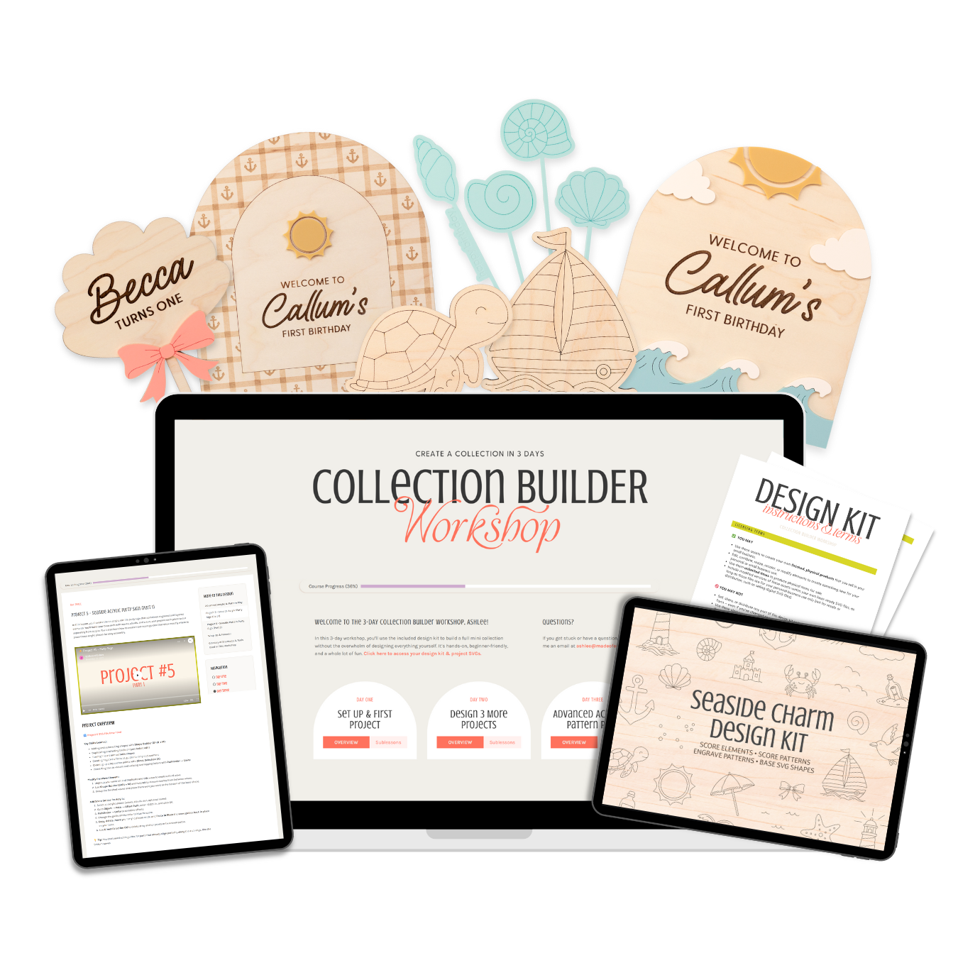 Mockup of some of the digital goods included in the Collection Builder Workshop by Made of Embers